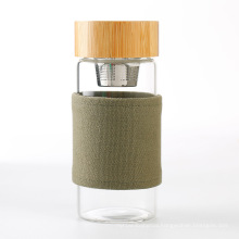 400ml fancy designed glass tea infuser bottle bamboo cover glass water bottle